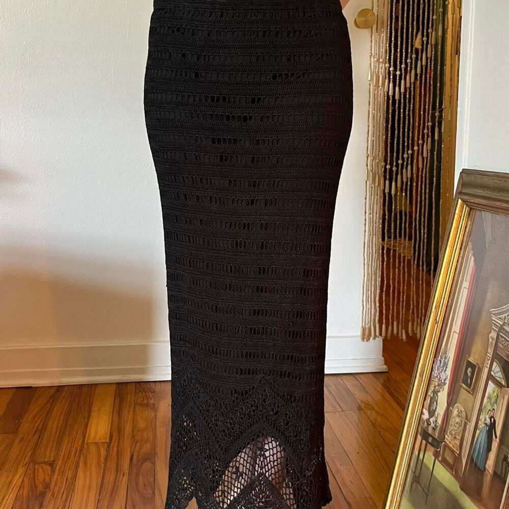 Chico's Black Crochet Maxi Skirt Size XL Whimsigoth Bohemian